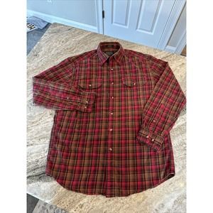 Mens Pendleton Pioneer Button Up Long Sleeve Shirt‎ Plaid Red Wool/ Laine Medium